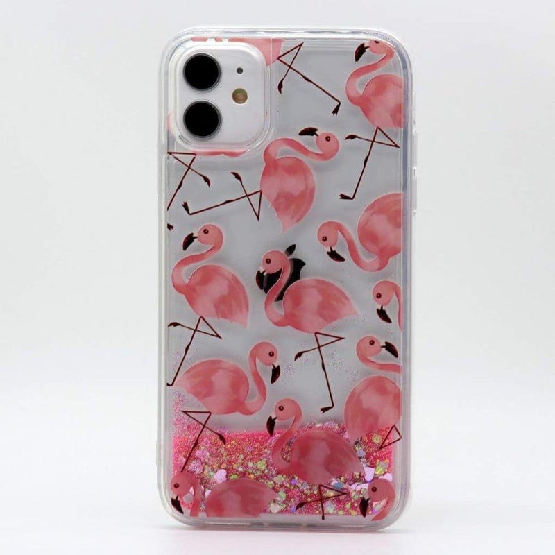 Apple iPhone 11 Rózsaszín Flamingós Csillogó Folyadékos Tok