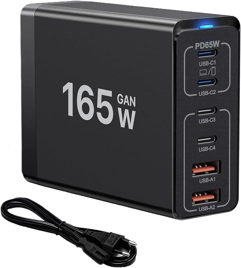 GaN 165W USB-C töltő 6 porttal - iPhone, Samsung, laptop kompatibilis
