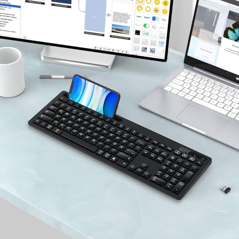 Seenda Bluetooth német billentyűzet mobiltatóval, dupla vezeték nélküli kapcsolattal