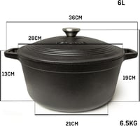 VeoHome 6L Öntöttvas Lábas Matt Fekete Zománcozott | Sütő-Főzőedény | Kenyérsütéshez | Holland Sütő | Hőálló Fazék 28cm 6