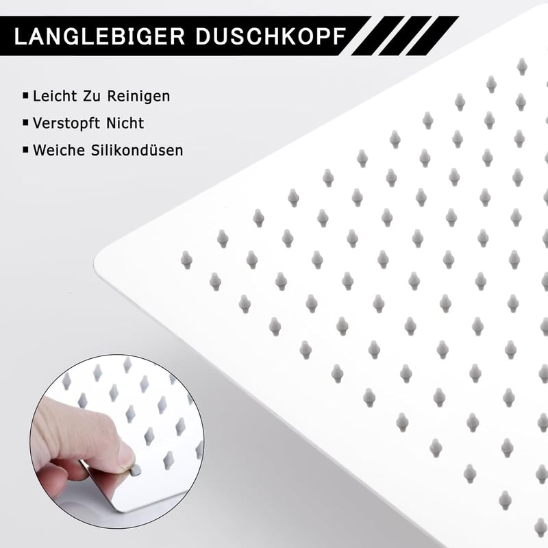 DETBOM Zuhanyfej 25x25 cm Négyzet Alakú - 304 Rozsdamentes Acél Esőztető Fejzuhany 121 Szilikon Fúvókával, Vízkőmentes Funkcióval, 360° Forg