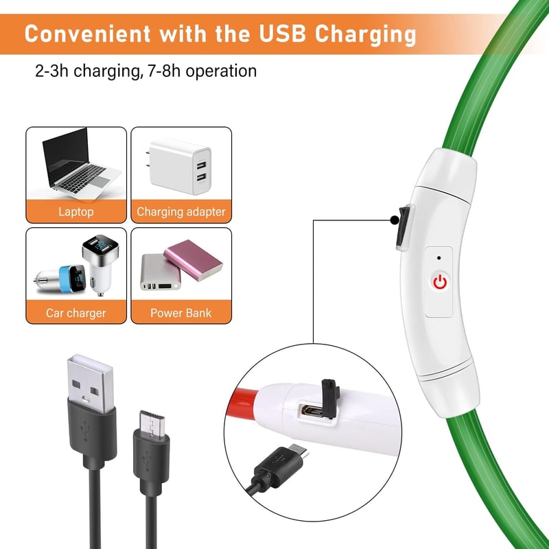 Aicharynic LED kutyanyakörv, 2 db, USB tölthető, vízálló, 3 fénymód