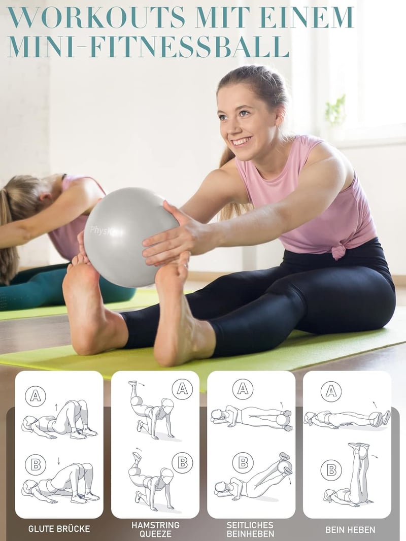 PhysKcal Fenyőzöld Fitness Labda Szett - 55 cm Tornalabda és 23 cm Pilates Labda, Csúszásgátló Ülőlabda Otthoni Edzéshez, Irodába és Jógához
