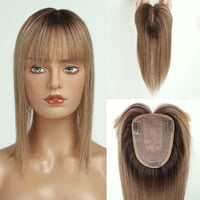 EMMOR Női Hajtakaró Póthaj 100% Emberi Hajból - 150% Sűrűség, Selyem Alap, 35,6 cm, Ombre Hamvas Szőke, Hajritkulás Fedésére 6