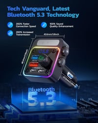 Nulaxy 54W Bluetooth 5.3 FM Transzmitter Autóba - 4 Töltőporttal (PD 36W & QC3.0 18W), 5 Színű LED Háttérvilágítás, Mélyhangzású Lejátszó, K 3