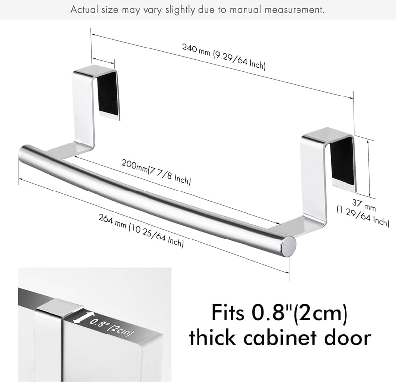 KES Home SUS304 Rozsdamentes Acél Konyhai Törölközőtartó - Ajtóra Akasztható, Polírozott Felület, 2 db, U-alakú, 5 kg Teherbírás
