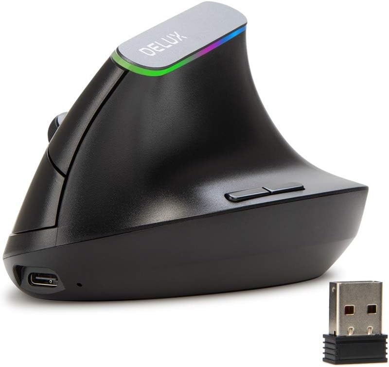 Delux M618DB ergonomikus vezeték nélküli függőleges egér, újratölthető, csendes, fekete