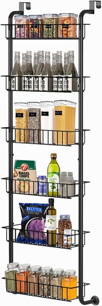 ManGotree 6 Szintes Ajtóra Akasztható Fűszertartó Polc - Erős Fém Tárolórendszer Konyhába, Fürdőszobába - Falra Szerelhető Fekete Szervező Á 1