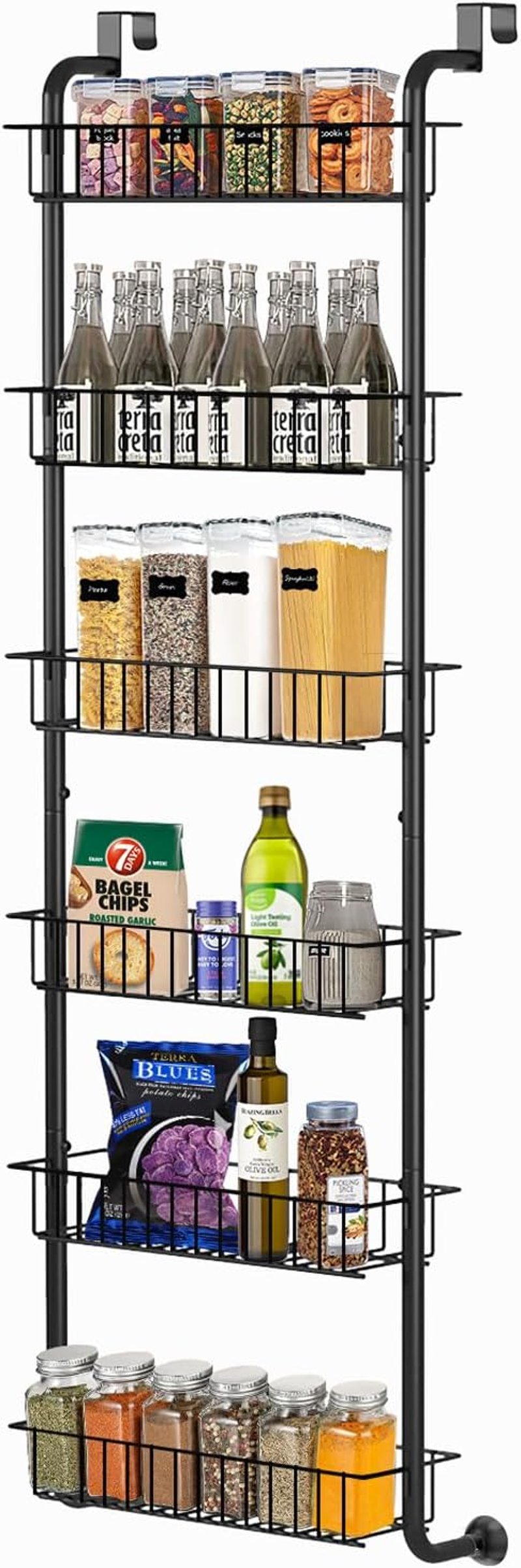 ManGotree 6 Szintes Ajtóra Akasztható Fűszertartó Polc - Erős Fém Tárolórendszer Konyhába, Fürdőszobába - Falra Szerelhető Fekete Szervező Á