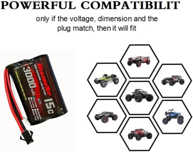 RoaringTop 7,4V 3000mAh Li-ion akkumulátor RC autókhoz és hajókhoz, 2 USB töltővel