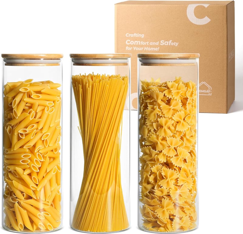 Comsaf 2200ml-es légmentes kerek üveg tárolóedény szett, 3 db-os