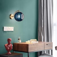 LFsem Kék Üveggömb Fali Lámpa 15 cm Átmérővel - Retro Stílusú Gömb Falikar Réz Tartóval, LED Kompatibilis, 240V, 60W Teljesítmény 5