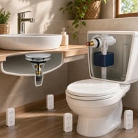 Fürdőszobai vízőrség: eltömődésgátló mosdódugó + WC úszószelep + 4 db szivárgásérzékelő 1