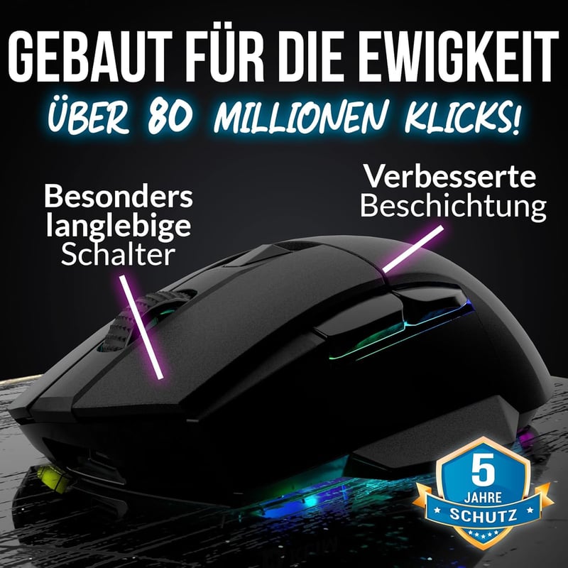 KLIM Blaze X RGB Vezeték Nélküli Gamer Egér - Újratölthető, Töltőállomással, 12000 DPI, PC/PS5/PS4/Mac Kompatibilis, Fekete