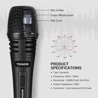 TONOR dinamikus mikrofon XLR kábellel, karaoke géphez, DVD-hez kompatibilis 3