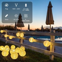 Bigzom LED Lámpás Fényfüzér 5m 20 LED - Kültéri/Beltéri Időzítővel, Távirányítóval, IP44 Vízálló, Meleg Fehér Kerti Dekoráció Karácsonyra, T 2
