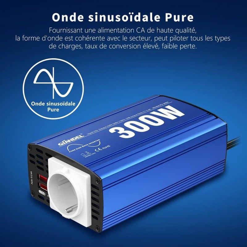 GIANDEL 300W Tiszta Szinusz Inverter 12V-220V Dupla USB-vel Újracsomagolt