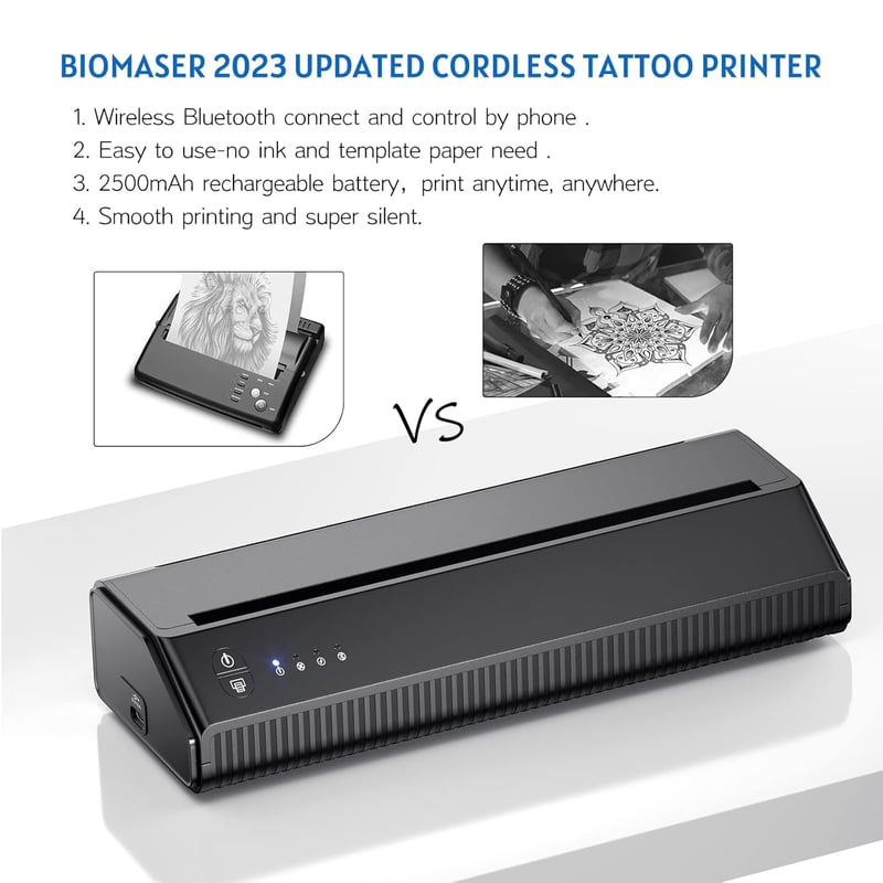 BIOMASER vezeték nélküli tetoválás stencil nyomtató - iOS és Android kompatibilis, A4-es, Bluetooth-os
