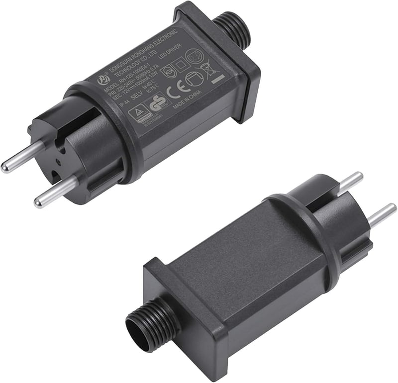 Sunshine smile EU Adapter - 12V IP44 Vízálló Transzformátor LED Fényfüzérekhez, Kültéri-Beltéri Használatra, Fekete