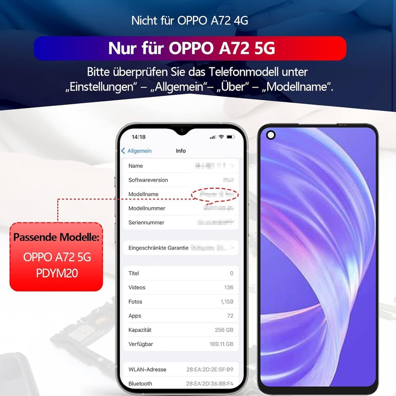 RongZy LCD Kijelző Oppo A72 5G/A73 5G/A53 5G Telefonokhoz - Érintőképernyős Digitalizáló Csereképernyő Szerelőkészlettel, Fekete