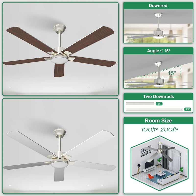ORTHLAND 132 cm Csendes Mennyezeti Ventilátor LED Világítással, Távirányítóval, 6 Sebességgel, DC Motorral Hálószobába, Teraszra, Gyerekszob