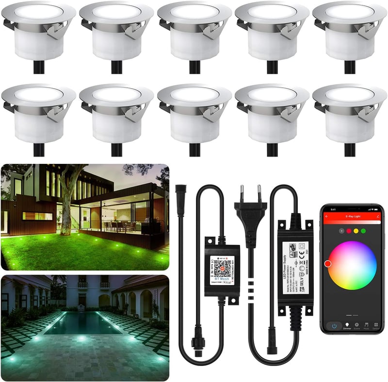 Tuya Smart 10db RGB+Meleg LED Süllyesztett Kültéri Lámpa Szett, IP67 Vízálló