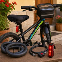 Sada pre detský bicykel: 2x duša + pumpa + svetlo + taška + sedadlo + zámok 1