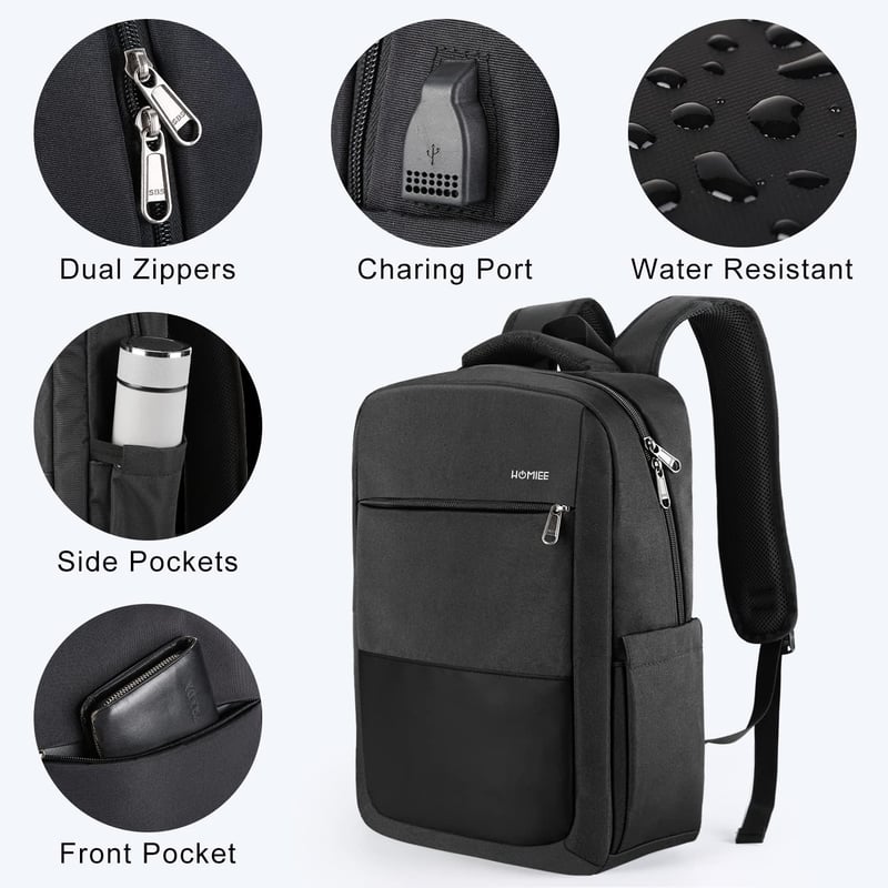 HOMIEE 15,6 colos vízálló laptop hátizsák USB töltőporttal, férfiaknak
