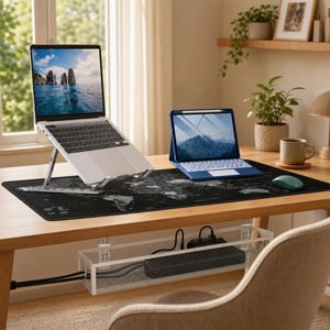 Set Home Office: mouse wireless + husă iPad cu tastatură + mousepad XXL + suport laptop + organizator
