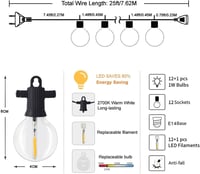 ZOTOYI 45m Napelemes LED Fényfüzér - IP65 Vízálló, Törhetetlen Gömbizzók Kertbe, Teraszra, Szabadtérre, Meleg Fehér Fénnyel, Energiatakaréko 6