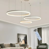 YYUTLUO Modern LED Csillár, 3 Fehér-Arany Gyűrű (40+60+80cm), 90W, Távirányítható Fényerőszabályzós Függőlámpa, Nappali Mennyezeti Világítás 1