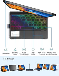 FOGARI iPad 10. Generációs Billentyűzetes Tok - Multi-Touch Trackpaddal, 7 Színű Háttérvilágítással, 10.9" Kompatibilis, QWERTZ Kiosztás, Fe 6