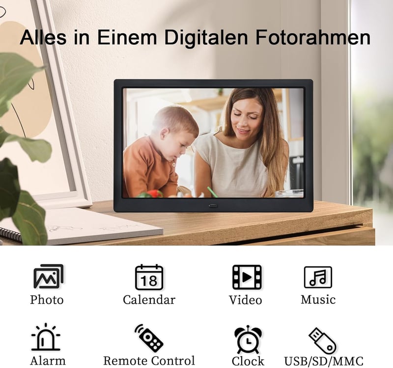 TSITSC 13,3" Digitális Képkeret - 1280x800 Felbontás, Fotó/Videó/Zene Lejátszás, Naptár Funkcióval, Távirányítóval, 32GB Tárhely, USB/SD Tám