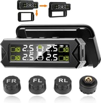 Jansite TPMS Vezeték Nélküli Gumiabroncs Nyomásmérő Rendszer 14-87 PSI, Állítható Szögű Kijelzővel, 4 Külső Szenzorral, Napelem/USB Töltésse 1