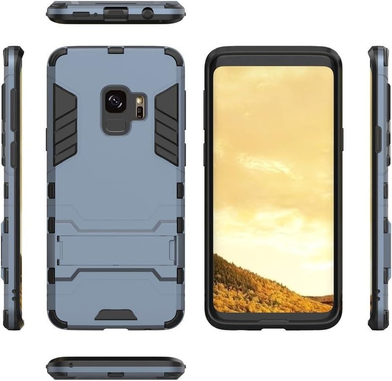 Samsung Galaxy S9 Páncél Védőtok Állvánnyal - Fekete/Szürke Hibrid TPU+PC