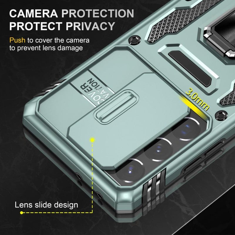 Samsung Galaxy S22 Ultra kék tok 360°-os tartóval és kameravédővel