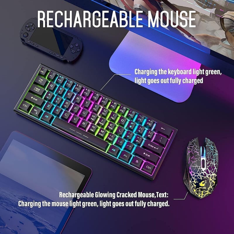 Redragon Rainbow LED 61 gombos vezeték nélküli gaming billentyűzet és egér szett - PC kompatibilis, fekete