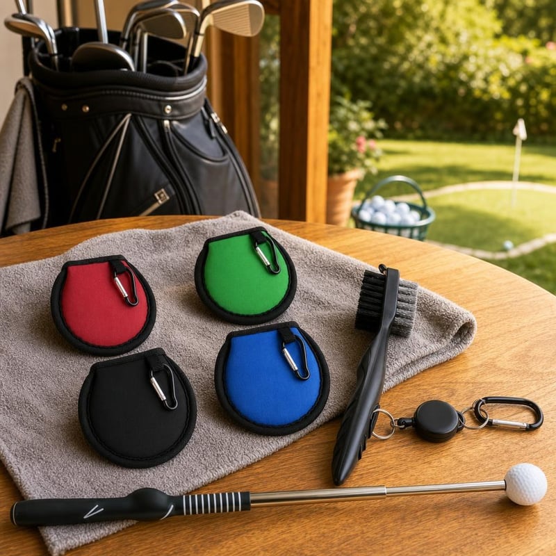 Golf set za teren: 4x torbica za loptice + četka za palice + trenažer zamaha