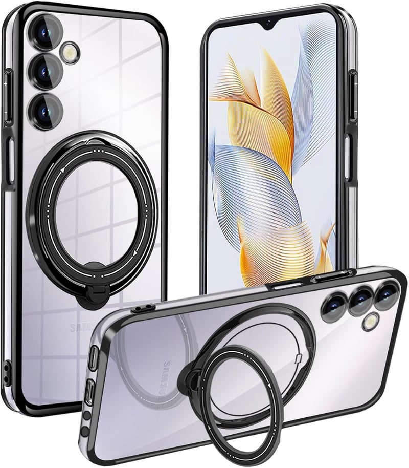 Samsung Galaxy A15 átlátszó mágneses tok állvánnyal, vékony TPU szilikon védőtok