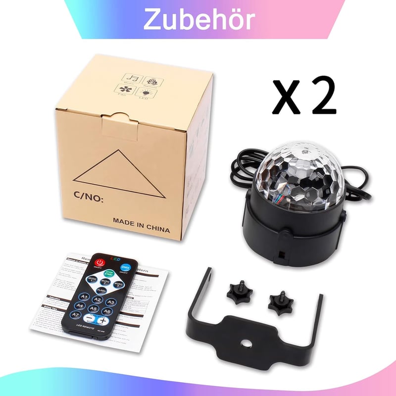 SEBRUANC LED Diszkógömb szett - Zenére mozgó, RGB fényjáték, távirányítóval (2 db)