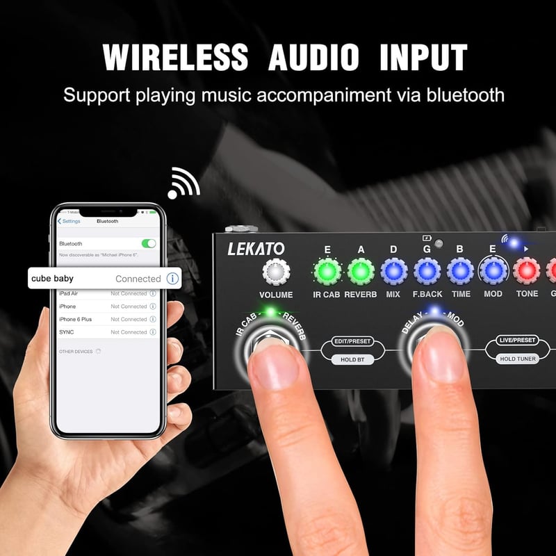 LEKATO gitár multieffekt pedál - 9 erősítő, IR-betöltés, Bluetooth 5.0, felvétel