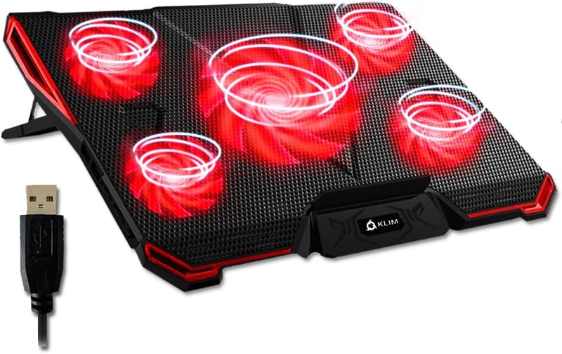 KLIM Cyclone Laptop Hűtő és Állvány - 5 Ventilátoros Hűtőpad Túlmelegedés Ellen - Kompatibilis PC, PS4, Xbox One Készülékekkel - Piros - red