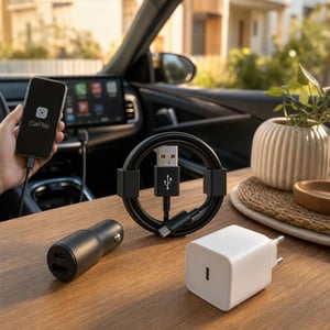 Kit încărcare completă: încărcător auto + adaptor rețea + cablu USB-C 1m