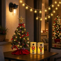 Adventi fényölelés: 60 cm LED műfenyő + hópehely fényfüzér + 2 db üveglámpa + kültéri fali lámpa 1