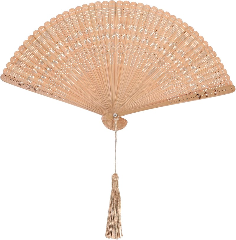 VOSAREA Bamboo Kézi Legyező - Vintage Japán-Kínai Stílusú Bambusz Legyező Esküvőre, Táncra, Partikra, Bojtos Díszítéssel, 18 cm