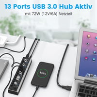 RSHTECH 13 portos USB 3.2 hub aktív tápegységgel, 10Gbps adatátvitel, alumínium 6