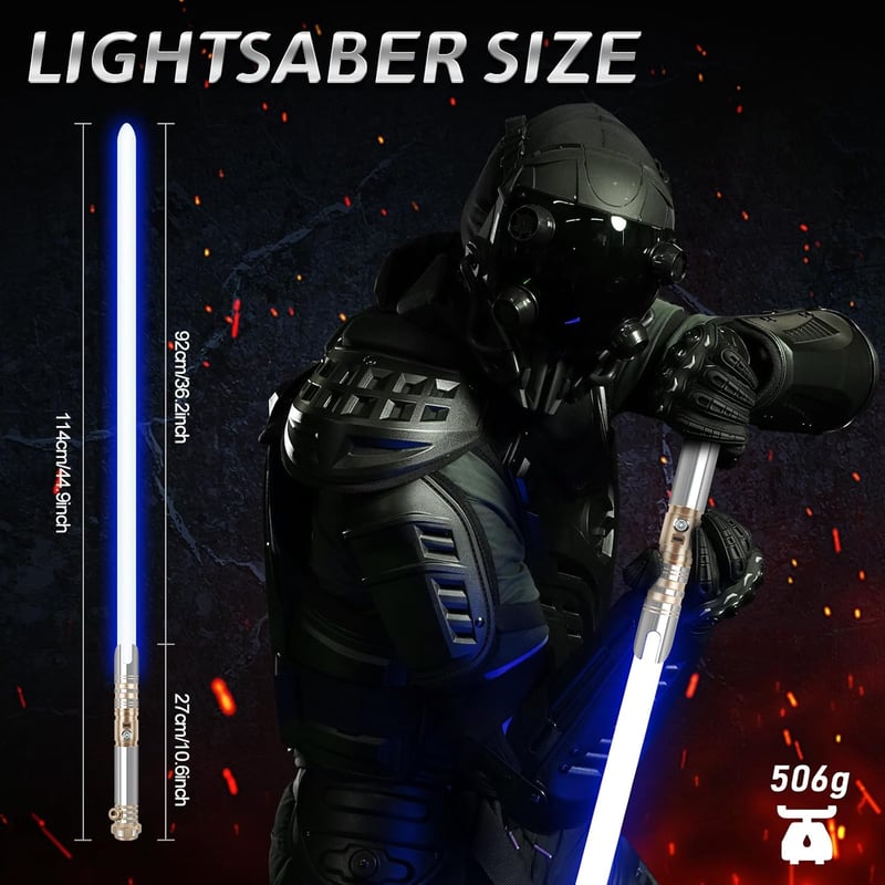 Fénykard Fém Markolattal - 16 Színű LED, Mozgásérzékelős, 16 Hangeffekttel, USB Tölthető, 101 cm, Arany Szín