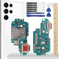 YHX-OU Samsung Galaxy S22 Ultra 5G Töltőcsatlakozó Alkatrész - Mikrofon és Audio Jack Flex Kábel Szerelőkészlettel - SM-S908B Modellekhez 1