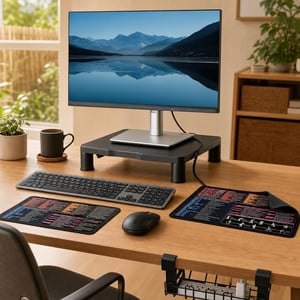 Uredski set za organizaciju: bežična tipkovnica i miš + 2 podloge + stalak za monitor + organizator kabela