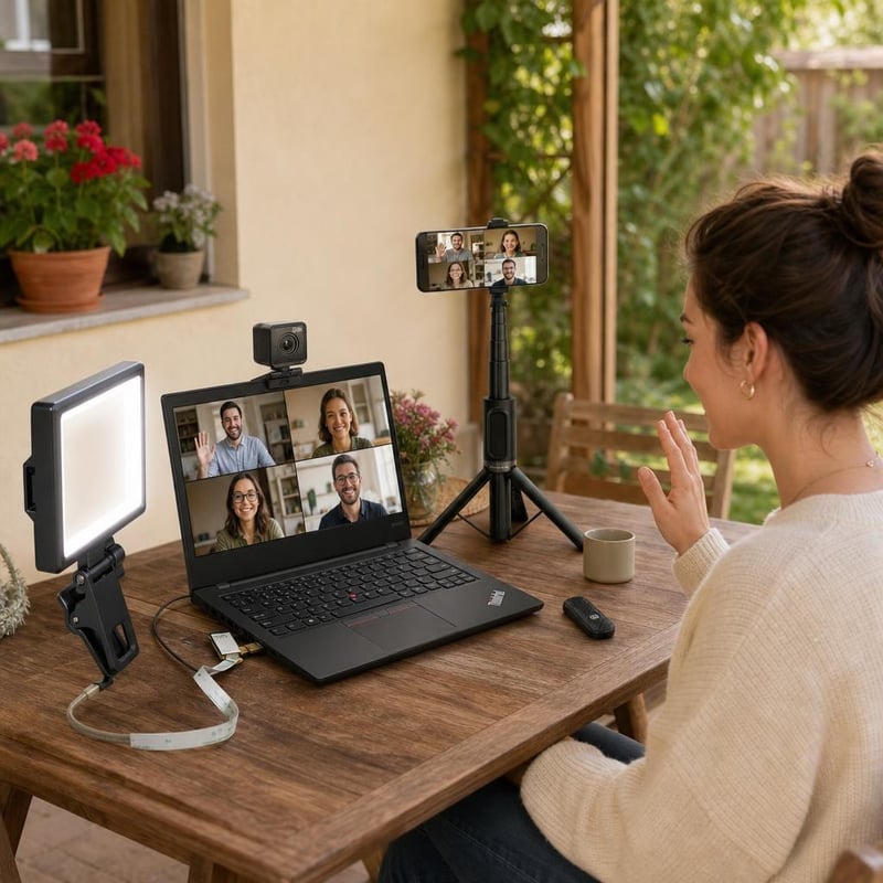 Set za videopozive: 1x kabel + 1x USB prstenasta svjetiljka + 1x FHD web kamera + 1x Bluetooth tripod